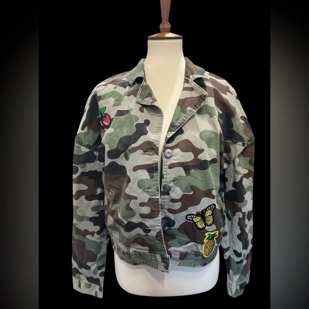 G by Guess Utility Jacket Cropped Military Style with Patches #294 - Picture 1 of 6